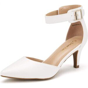 Dream Pairs Women's White Pu Faux Suede pointed Toe Kitten Heels Pumps Shoes